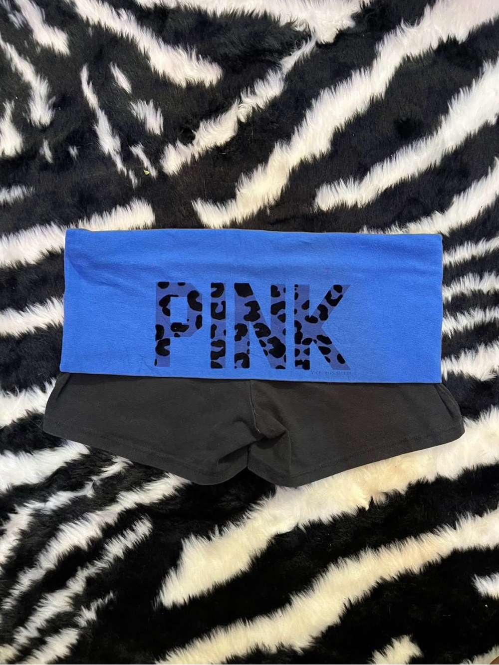PINK Victoria's Secret Blue Fold-Over Waistband Black Bike Shorts